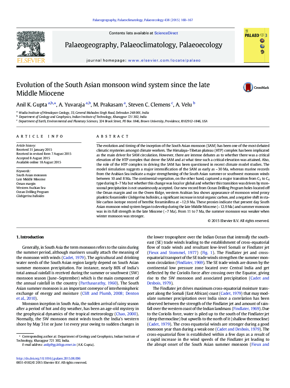 Evolution of the South Asian monsoon wind system since the late Middle Miocene