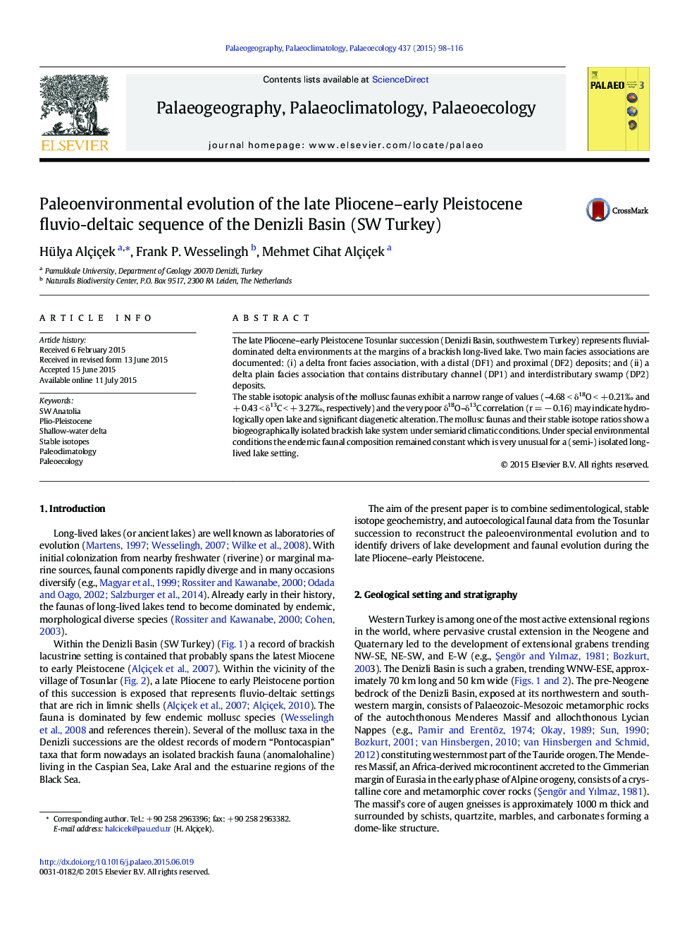 Paleoenvironmental evolution of the late Pliocene-early Pleistocene fluvio-deltaic sequence of the Denizli Basin (SW Turkey)