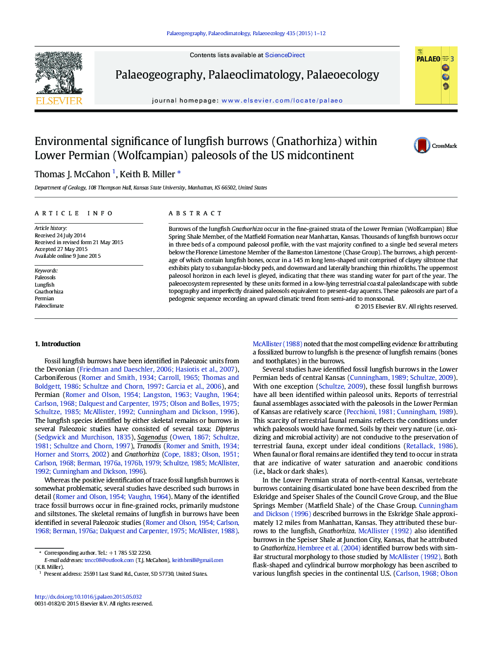 Environmental significance of lungfish burrows (Gnathorhiza) within Lower Permian (Wolfcampian) paleosols of the US midcontinent