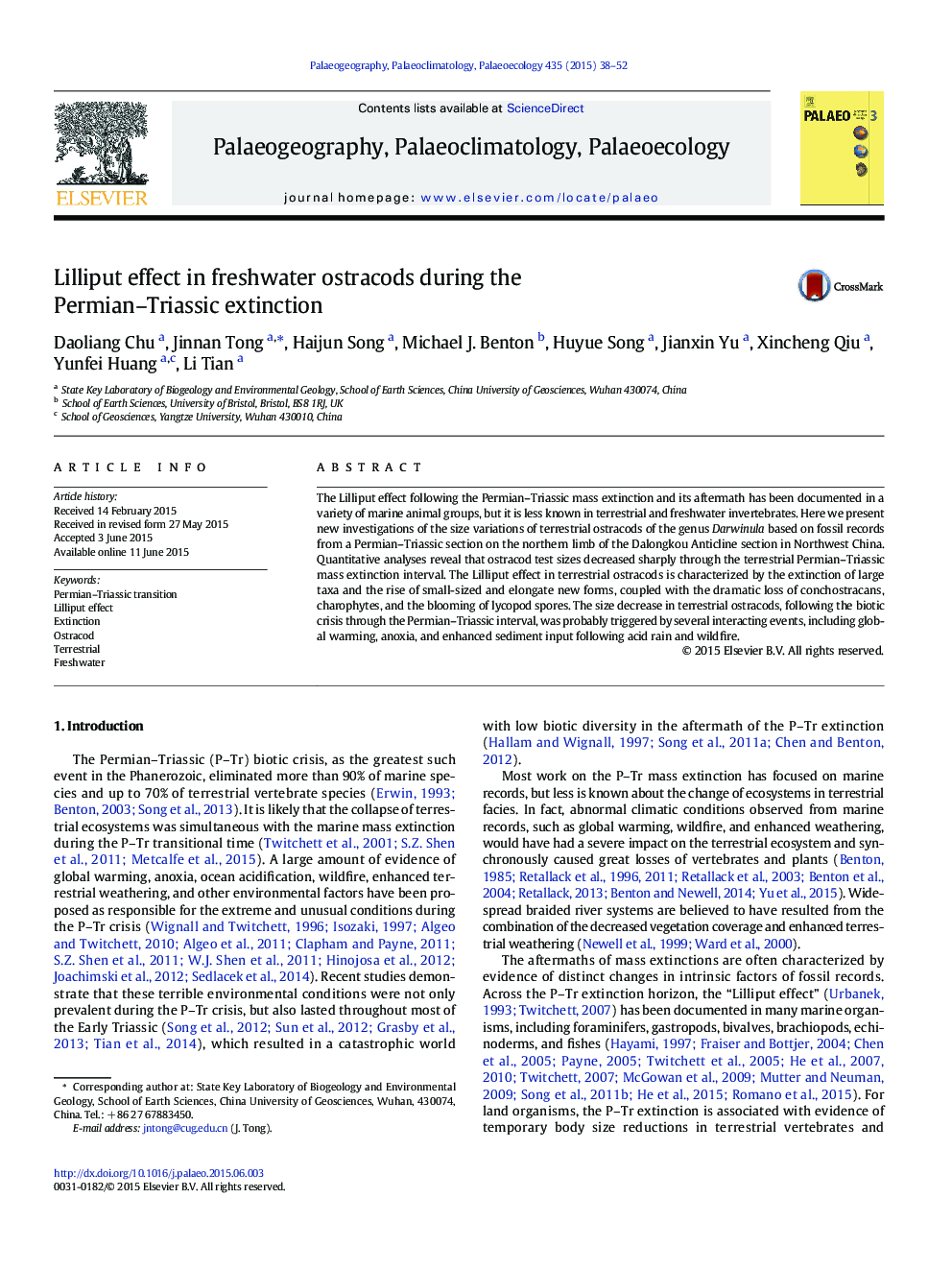 Lilliput effect in freshwater ostracods during the Permian-Triassic extinction