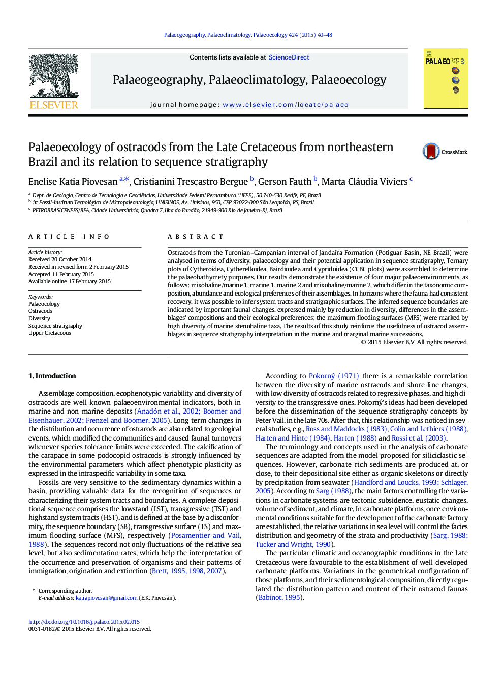 Palaeoecology of ostracods from the Late Cretaceous from northeastern Brazil and its relation to sequence stratigraphy