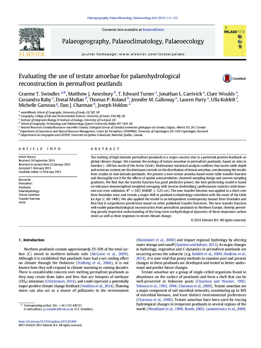 Evaluating the use of testate amoebae for palaeohydrological reconstruction in permafrost peatlands