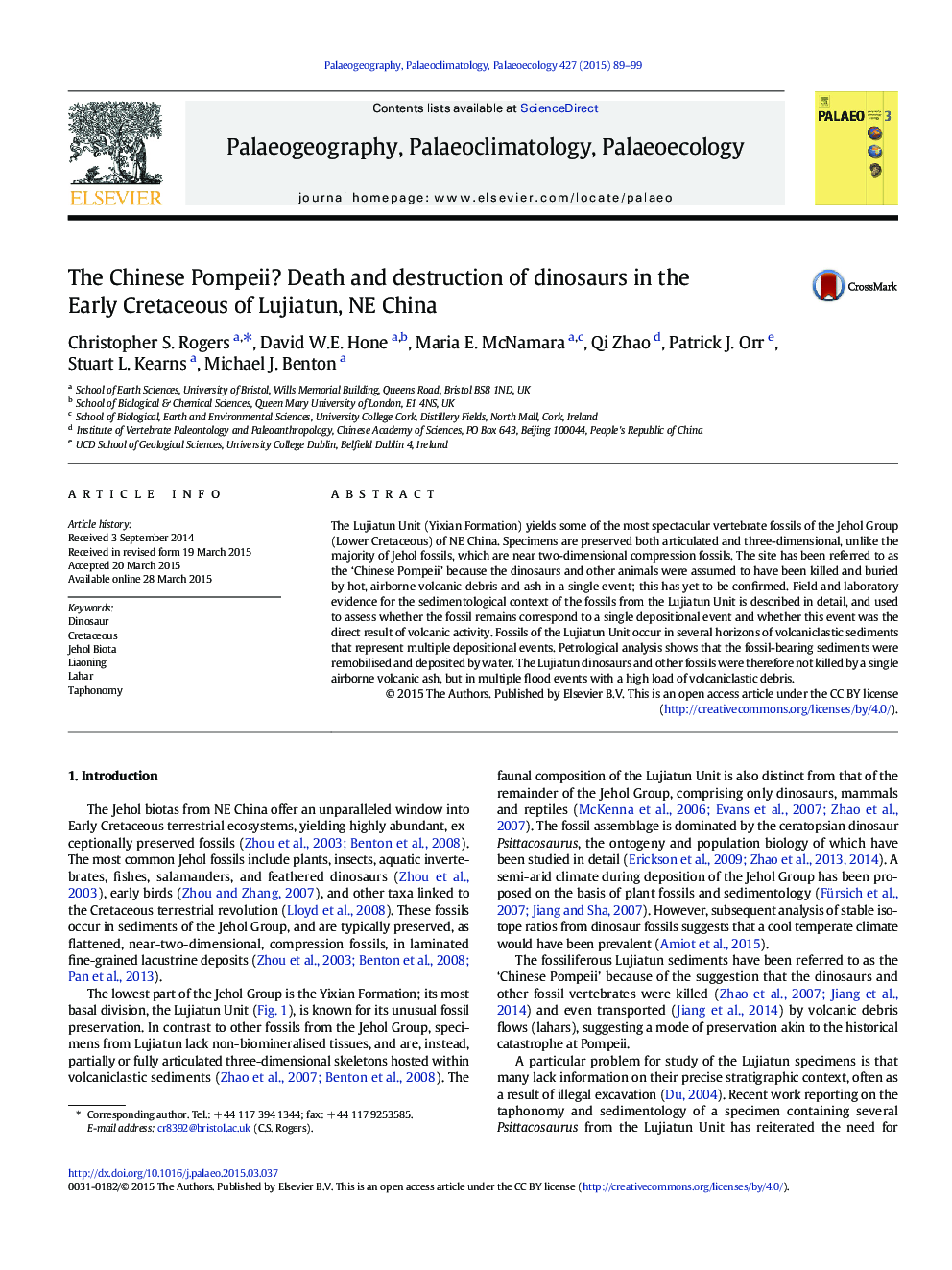 The Chinese Pompeii? Death and destruction of dinosaurs in the Early Cretaceous of Lujiatun, NE China