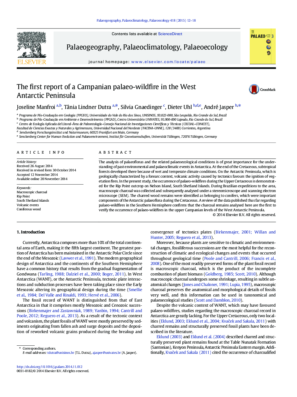 The first report of a Campanian palaeo-wildfire in the West Antarctic Peninsula