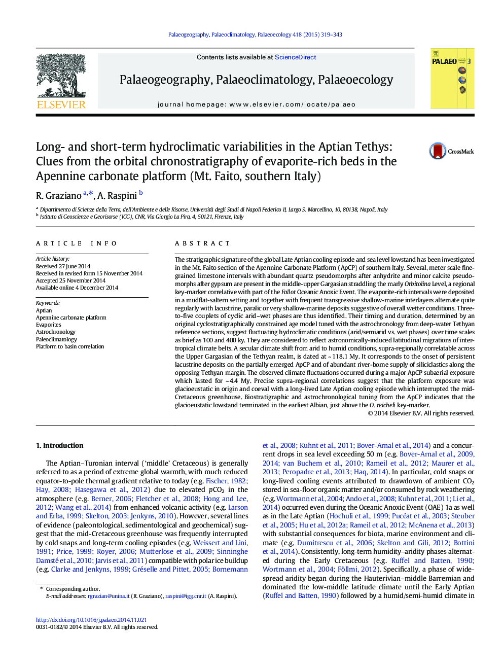 Long- and short-term hydroclimatic variabilities in the Aptian Tethys: Clues from the orbital chronostratigraphy of evaporite-rich beds in the Apennine carbonate platform (Mt. Faito, southern Italy)