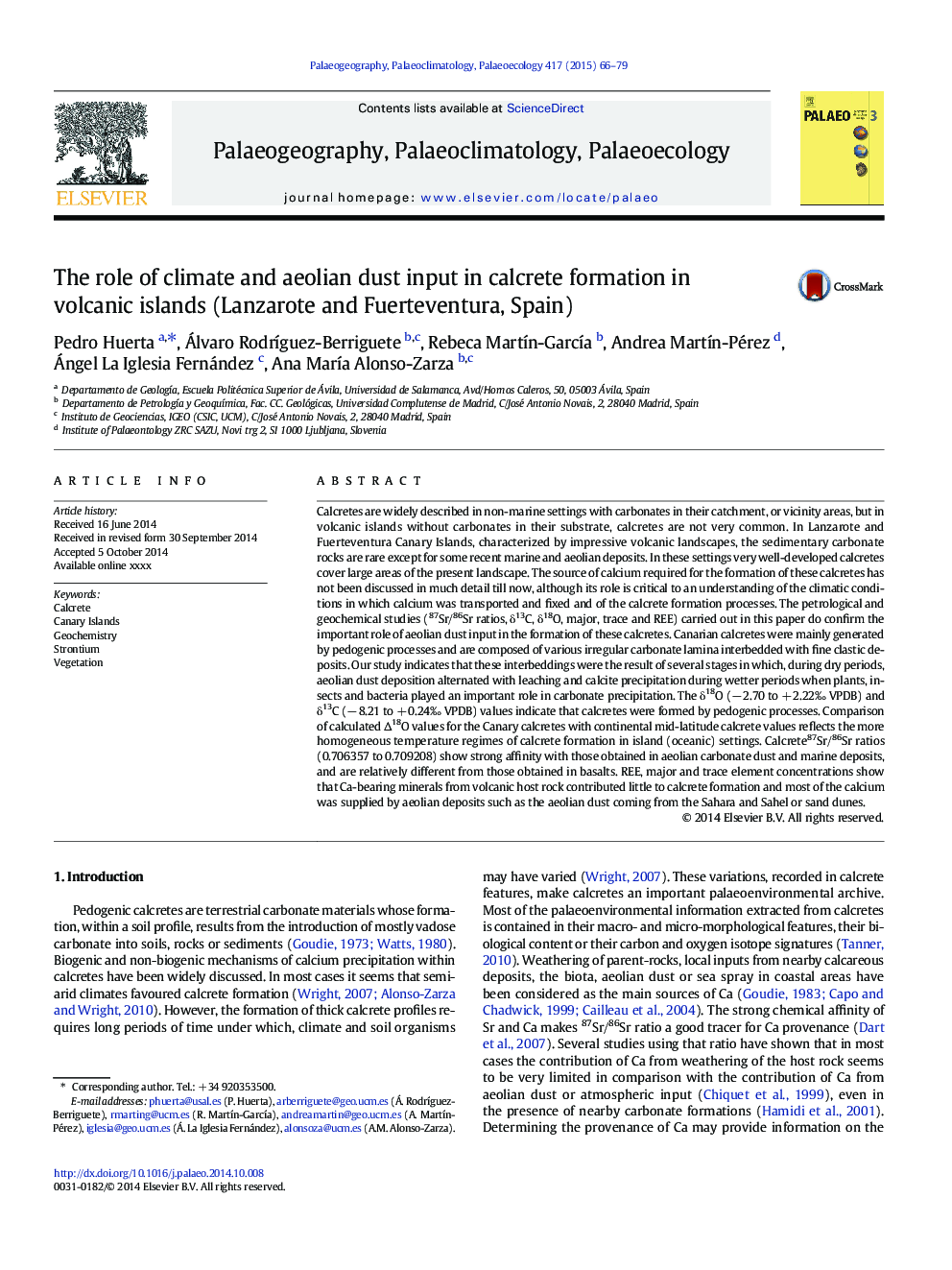 The role of climate and aeolian dust input in calcrete formation in volcanic islands (Lanzarote and Fuerteventura, Spain)