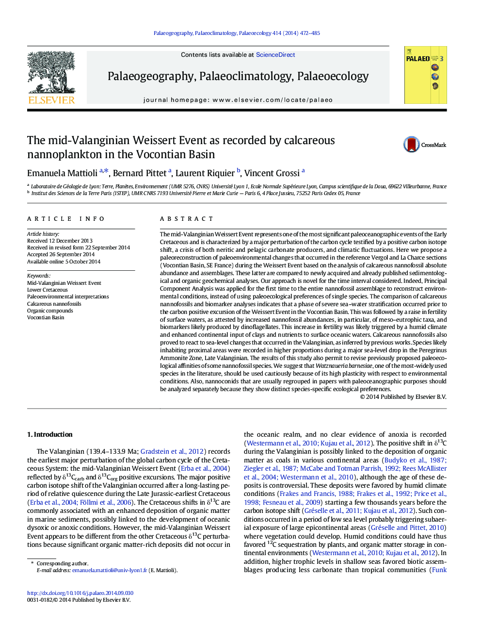 The mid-Valanginian Weissert Event as recorded by calcareous nannoplankton in the Vocontian Basin