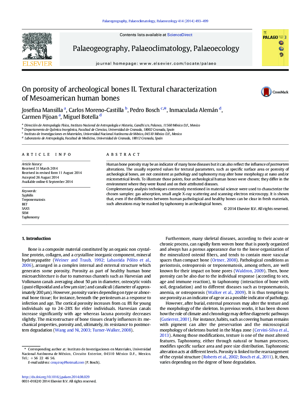 On porosity of archeological bones II. Textural characterization of Mesoamerican human bones