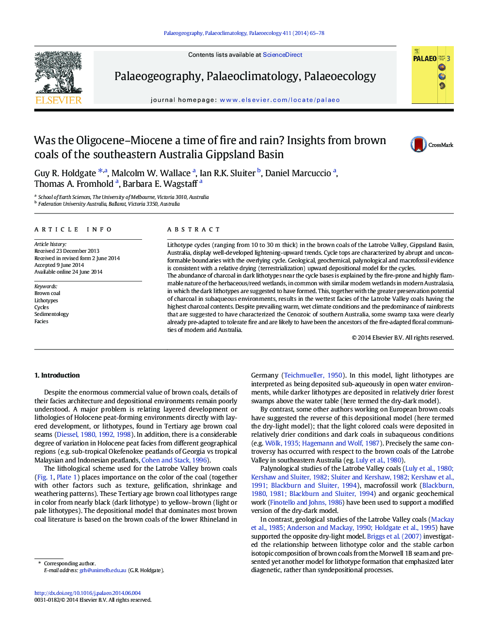 Was the Oligocene-Miocene a time of fire and rain? Insights from brown coals of the southeastern Australia Gippsland Basin