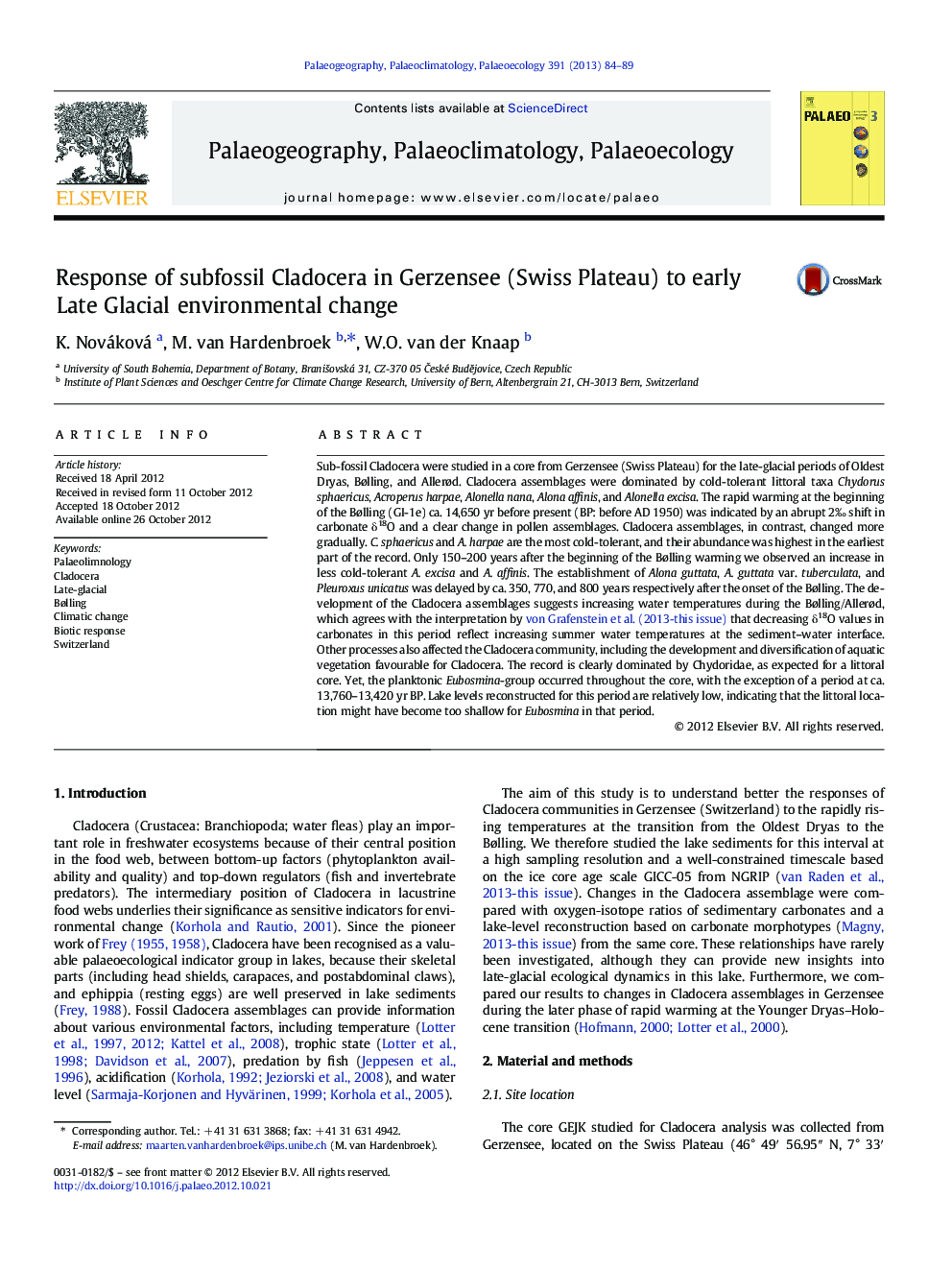 Response of subfossil Cladocera in Gerzensee (Swiss Plateau) to early Late Glacial environmental change