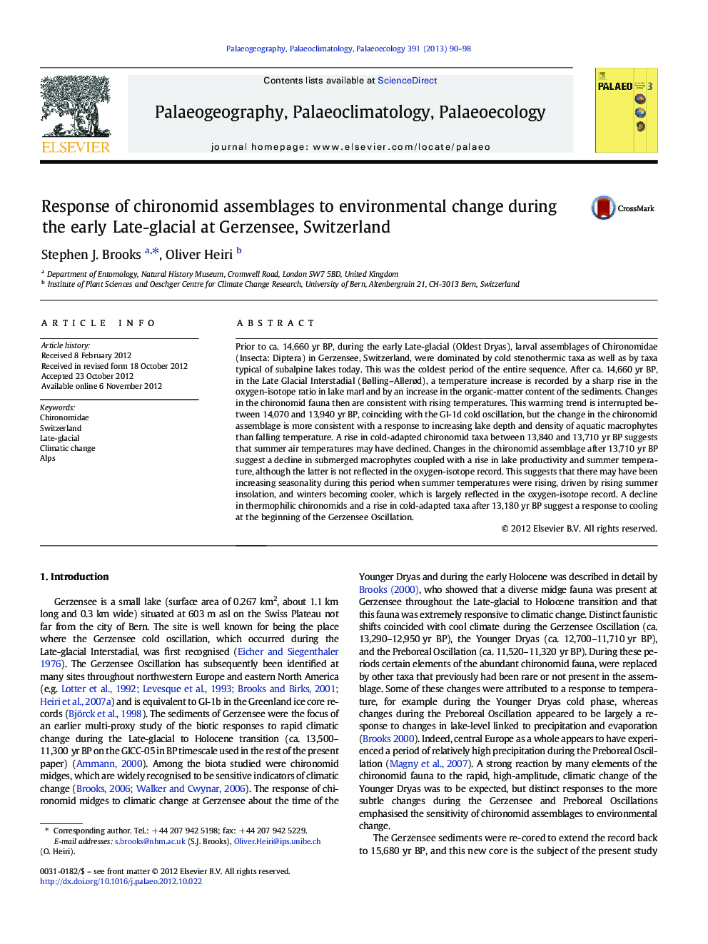 Response of chironomid assemblages to environmental change during the early Late-glacial at Gerzensee, Switzerland