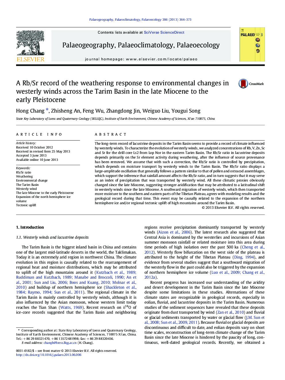 A Rb/Sr record of the weathering response to environmental changes in westerly winds across the Tarim Basin in the late Miocene to the early Pleistocene