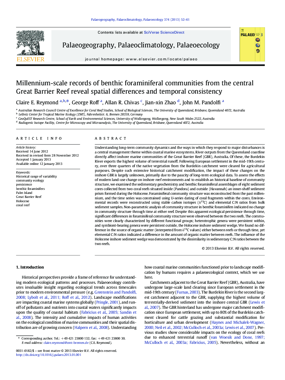 Millennium-scale records of benthic foraminiferal communities from the central Great Barrier Reef reveal spatial differences and temporal consistency