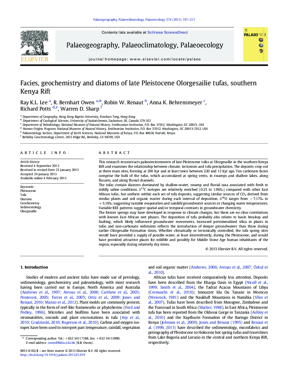 Facies, geochemistry and diatoms of late Pleistocene Olorgesailie tufas, southern Kenya Rift