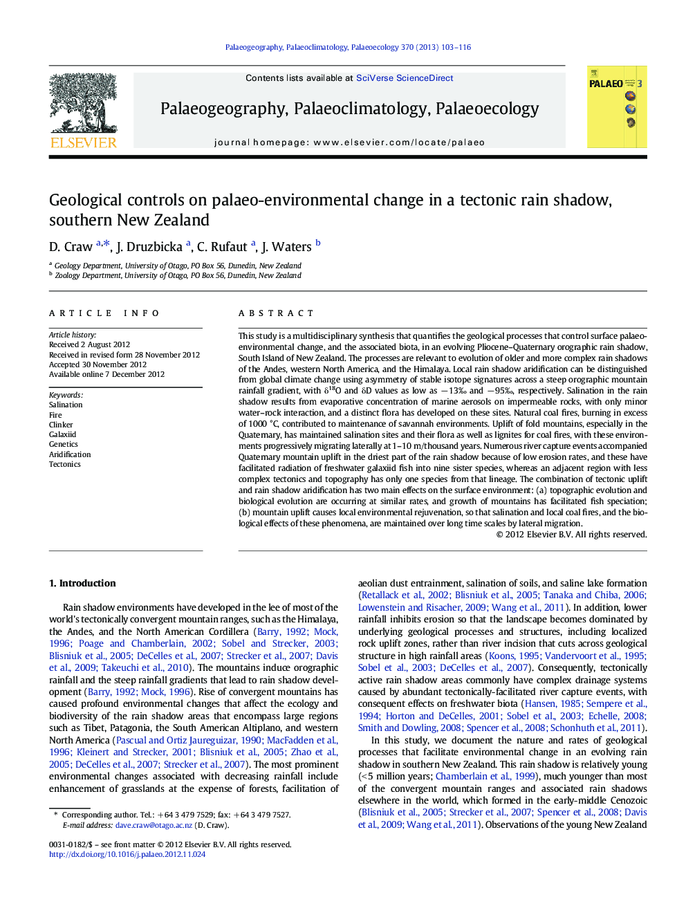 Geological controls on palaeo-environmental change in a tectonic rain shadow, southern New Zealand