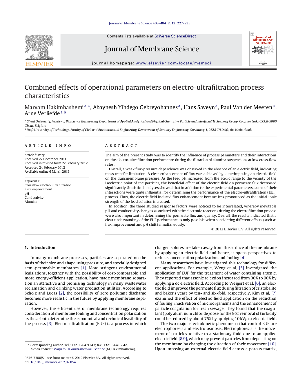 Combined effects of operational parameters on electro-ultrafiltration process characteristics