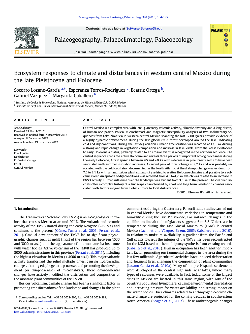 Ecosystem responses to climate and disturbances in western central Mexico during the late Pleistocene and Holocene