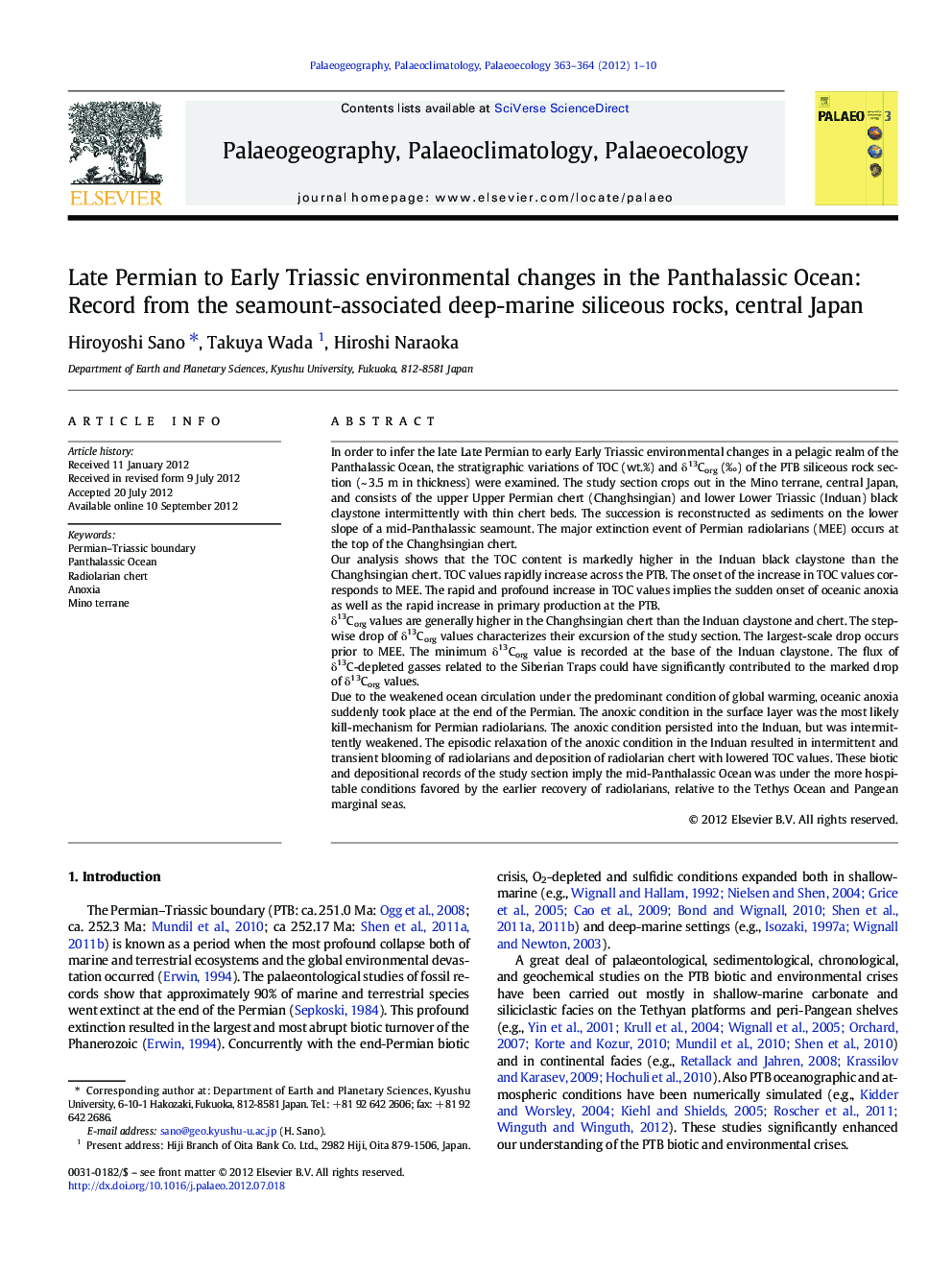 Late Permian to Early Triassic environmental changes in the Panthalassic Ocean: Record from the seamount-associated deep-marine siliceous rocks, central Japan