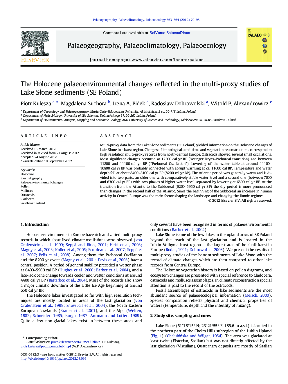 عکس صفحه اول مقاله: The Holocene palaeoenvironmental changes reflected in the multi-proxy studies of Lake SÅone sediments (SE Poland) The Holocene palaeoenvironmental changes reflected in the multi-proxy studies of Lake SÅone sediments (SE Poland)