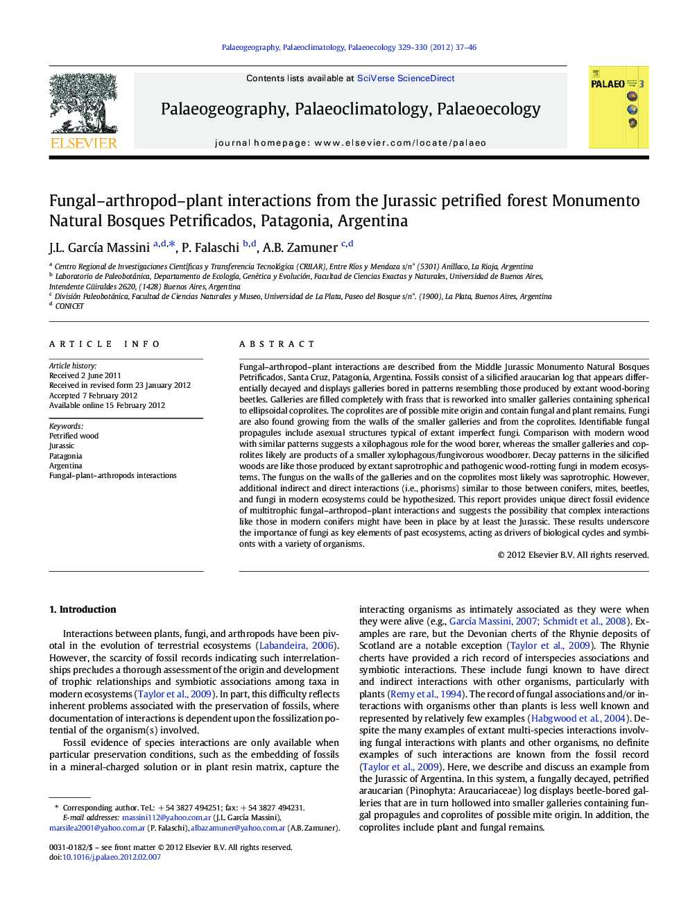 Fungal-arthropod-plant interactions from the Jurassic petrified forest Monumento Natural Bosques Petrificados, Patagonia, Argentina