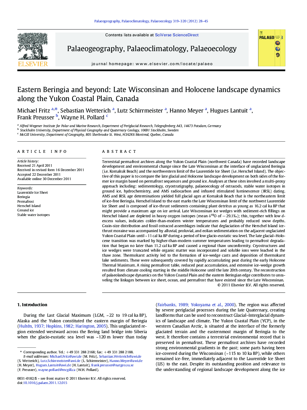 Eastern Beringia and beyond: Late Wisconsinan and Holocene landscape dynamics along the Yukon Coastal Plain, Canada