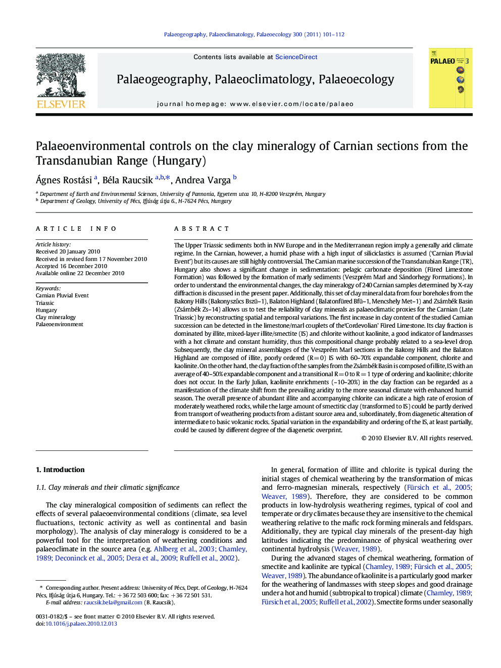 Palaeoenvironmental controls on the clay mineralogy of Carnian sections from the Transdanubian Range (Hungary)