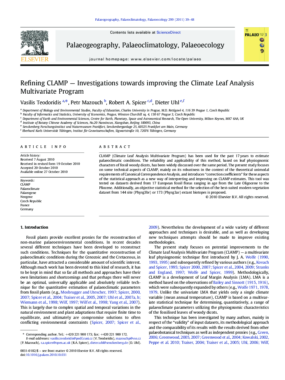 Refining CLAMP - Investigations towards improving the Climate Leaf Analysis Multivariate Program