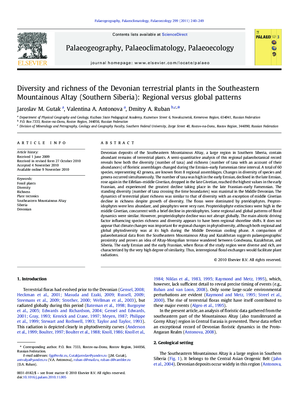 عکس صفحه اول مقاله: Diversity and richness of the Devonian terrestrial plants in the Southeastern Mountainous Altay (Southern Siberia): Regional versus global patterns Diversity and richness of the Devonian terrestrial plants in the Southeastern Mountainous Altay (Southern Siberia): Regional versus global patterns