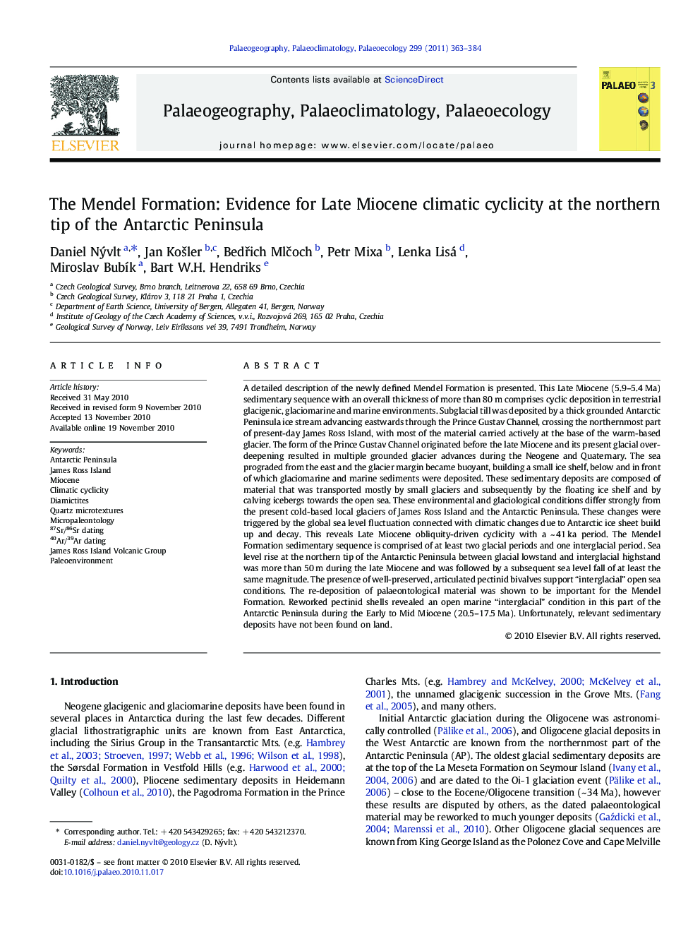 The Mendel Formation: Evidence for Late Miocene climatic cyclicity at the northern tip of the Antarctic Peninsula