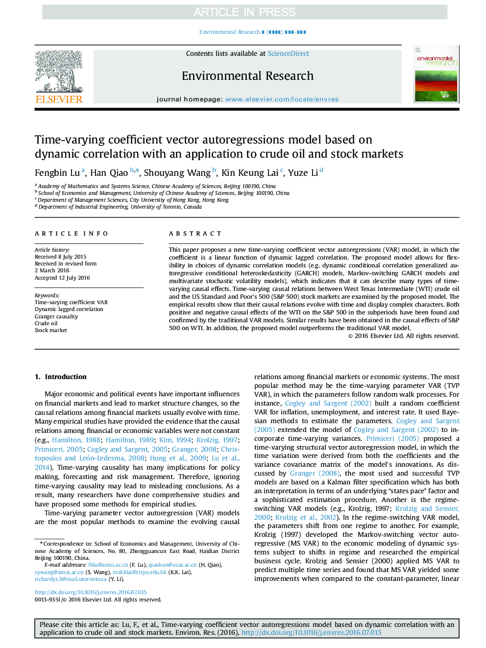 Time-varying coefficient vector autoregressions model based on dynamic correlation with an application to crude oil and stock markets