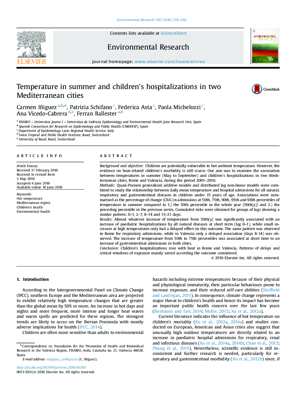 Temperature in summer and children's hospitalizations in two Mediterranean cities