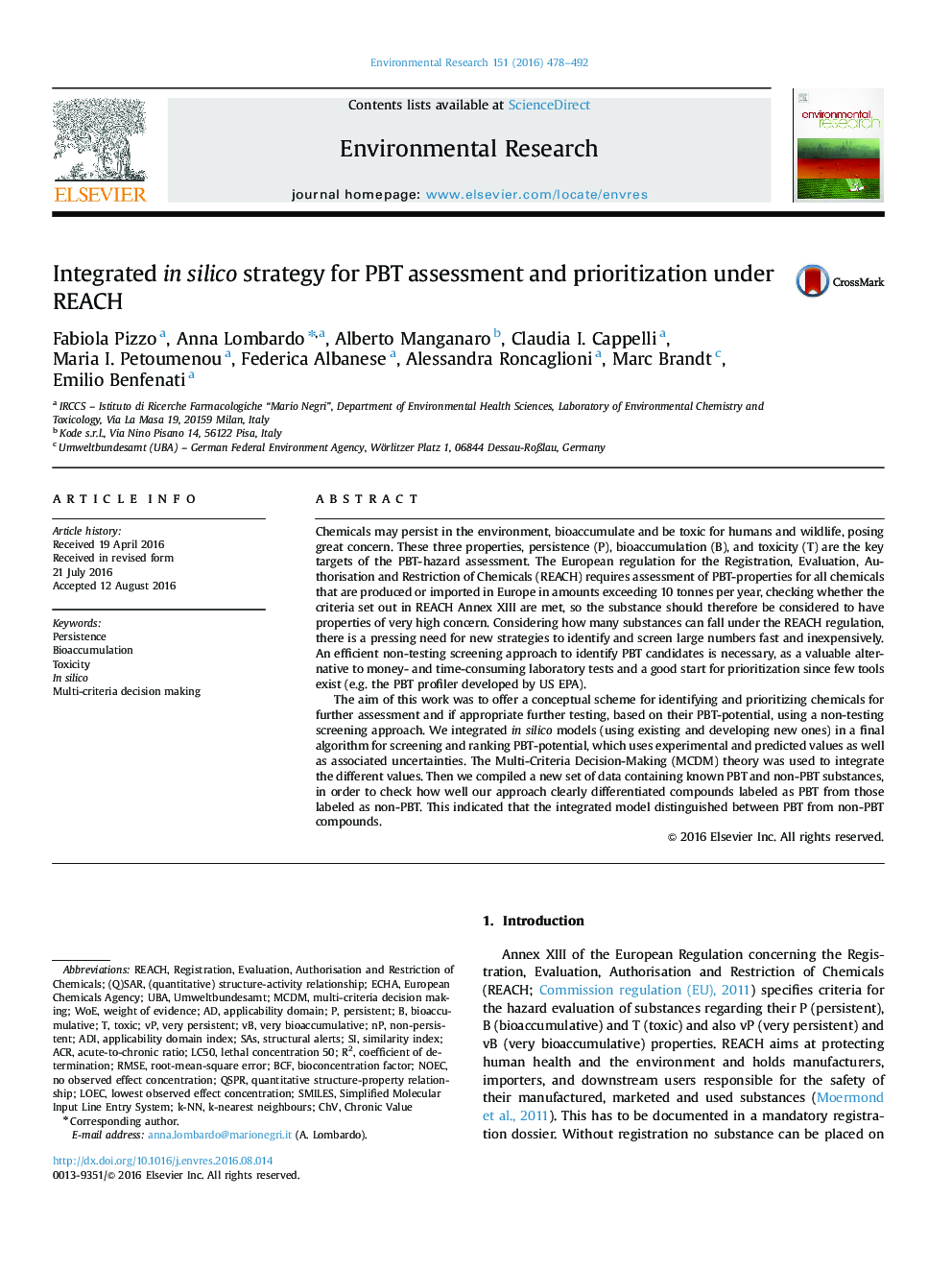 Integrated in silico strategy for PBT assessment and prioritization under REACH