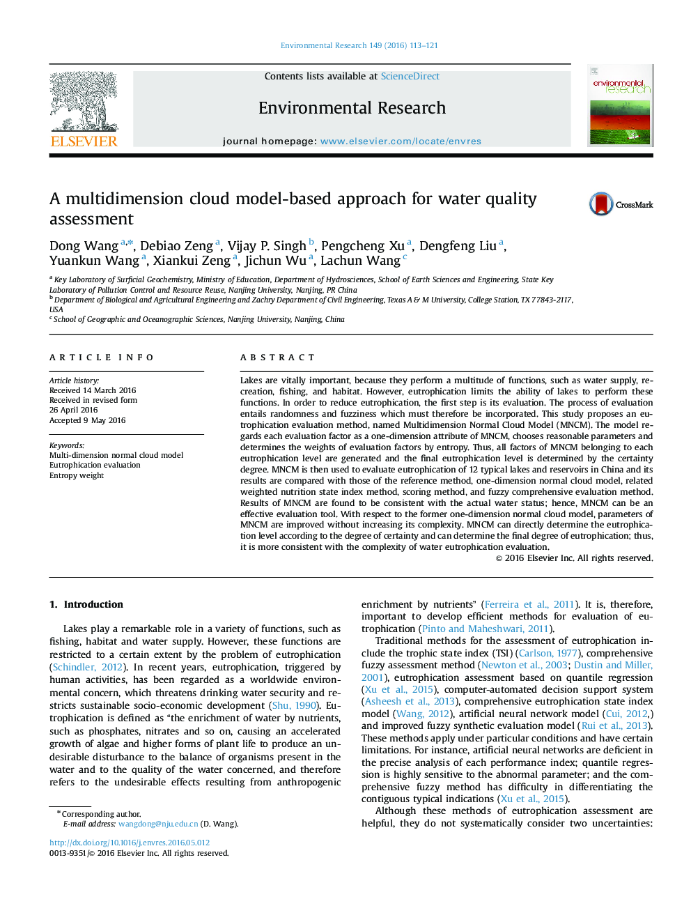 A multidimension cloud model-based approach for water quality assessment