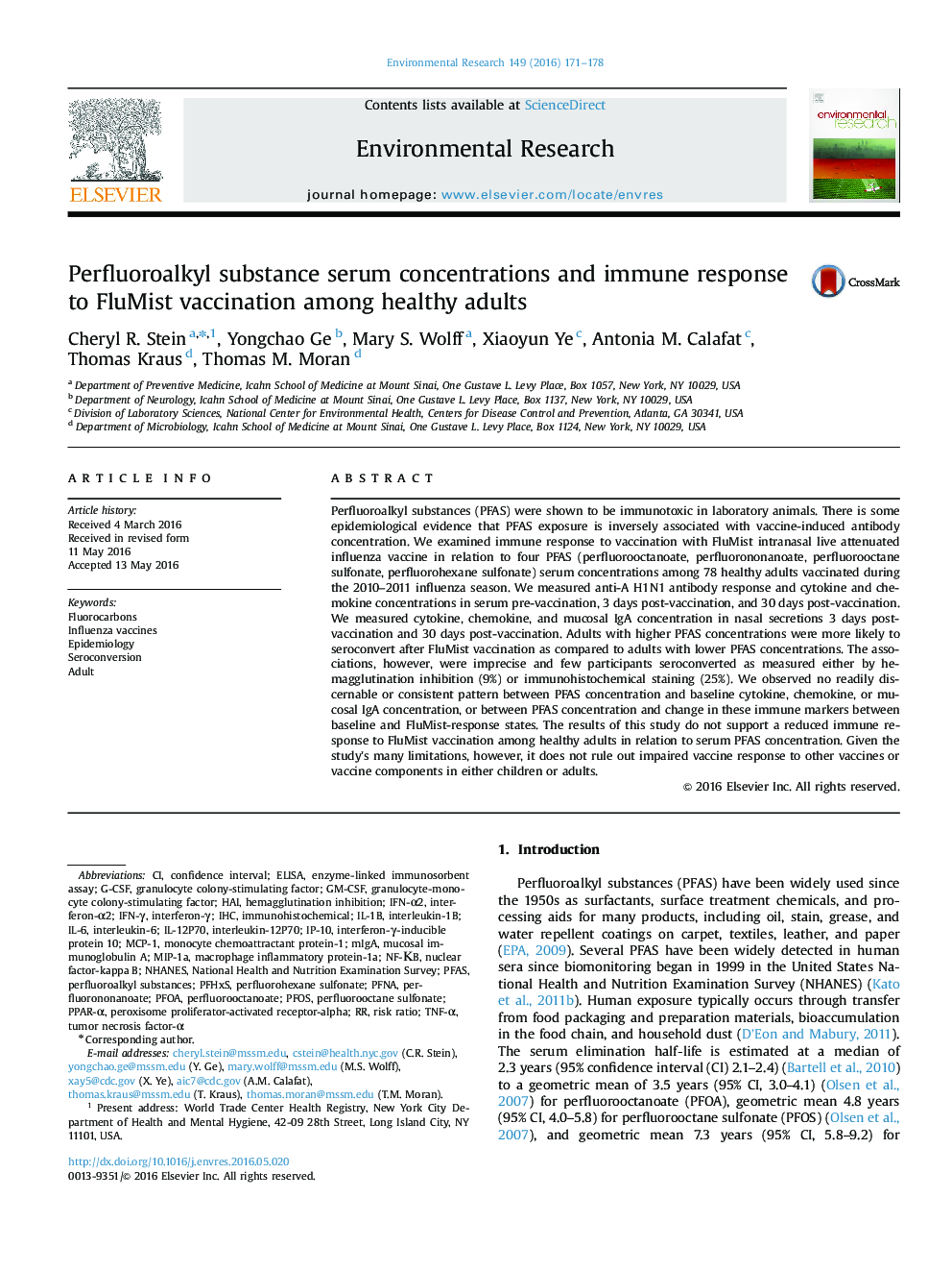 Perfluoroalkyl substance serum concentrations and immune response to FluMist vaccination among healthy adults