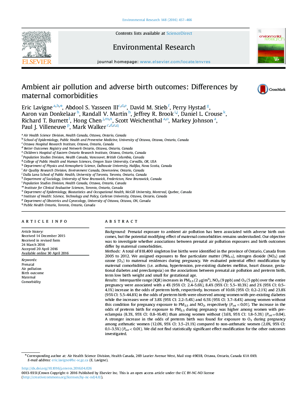 Ambient air pollution and adverse birth outcomes: Differences by maternal comorbidities