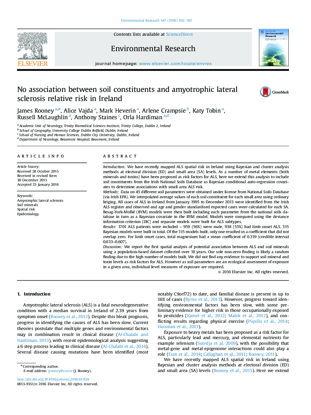 No association between soil constituents and amyotrophic lateral sclerosis relative risk in Ireland