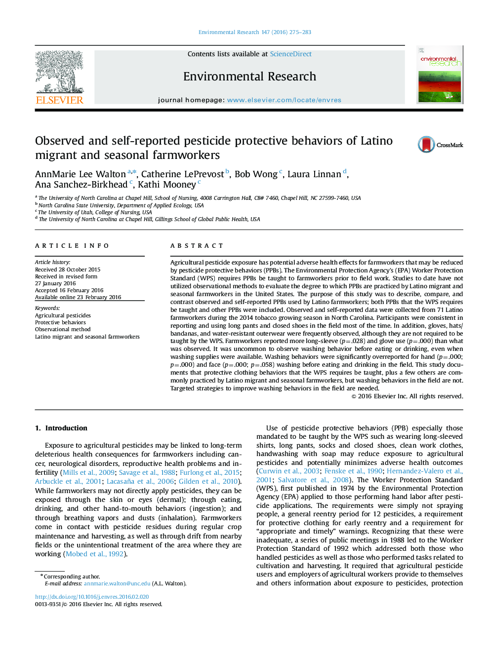 Observed and self-reported pesticide protective behaviors of Latino migrant and seasonal farmworkers
