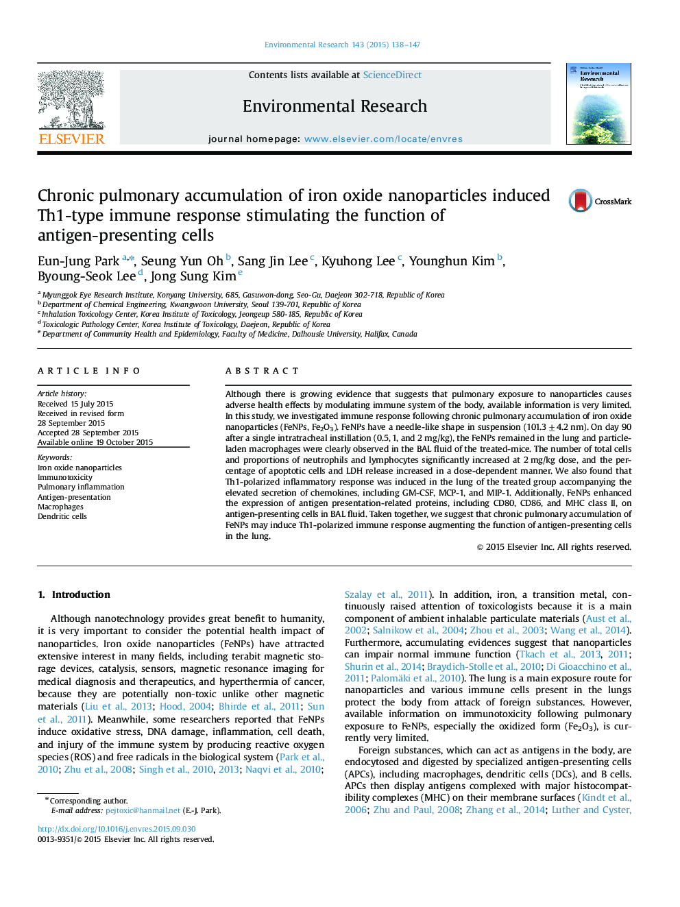 Chronic pulmonary accumulation of iron oxide nanoparticles induced Th1-type immune response stimulating the function of antigen-presenting cells