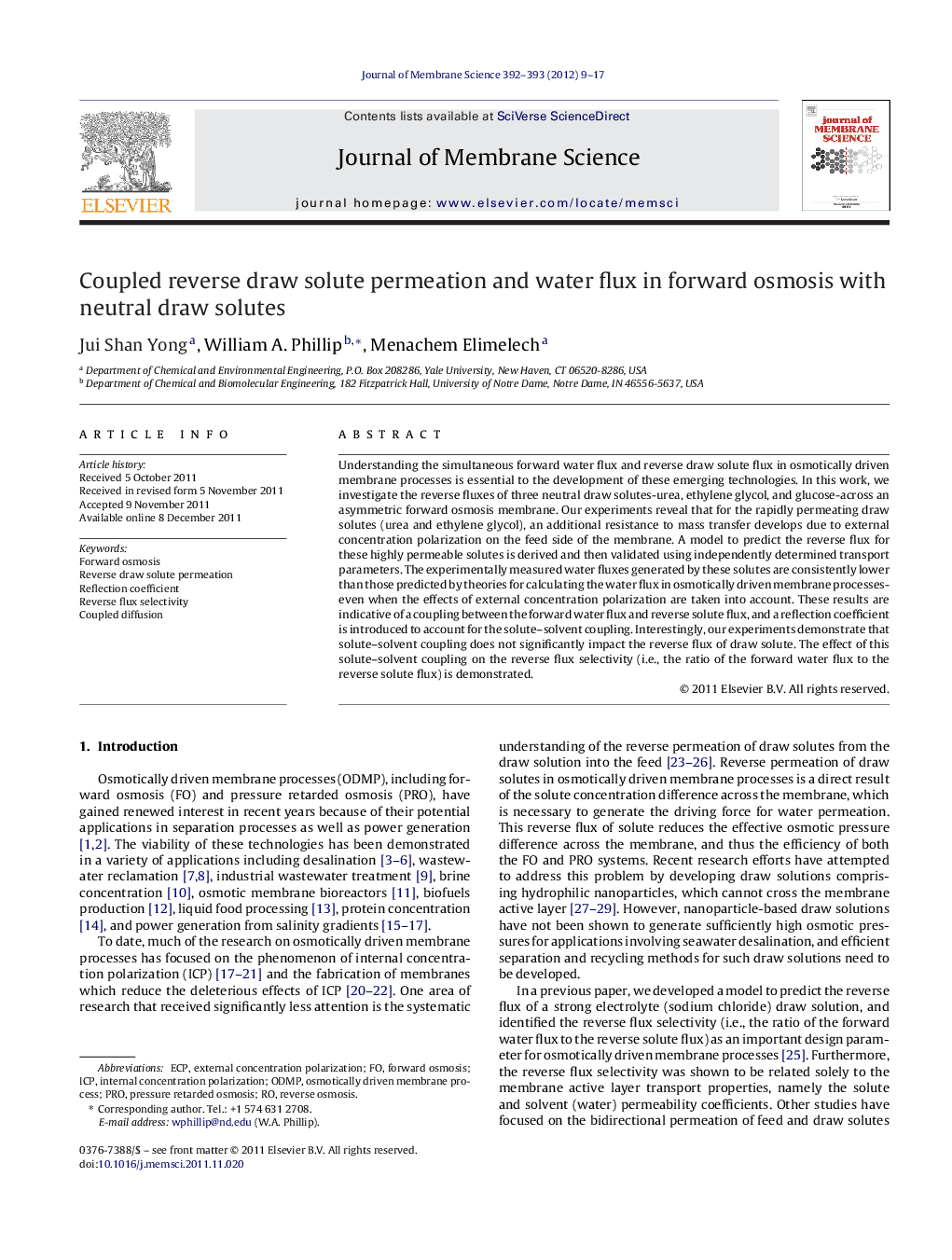 Coupled reverse draw solute permeation and water flux in forward osmosis with neutral draw solutes