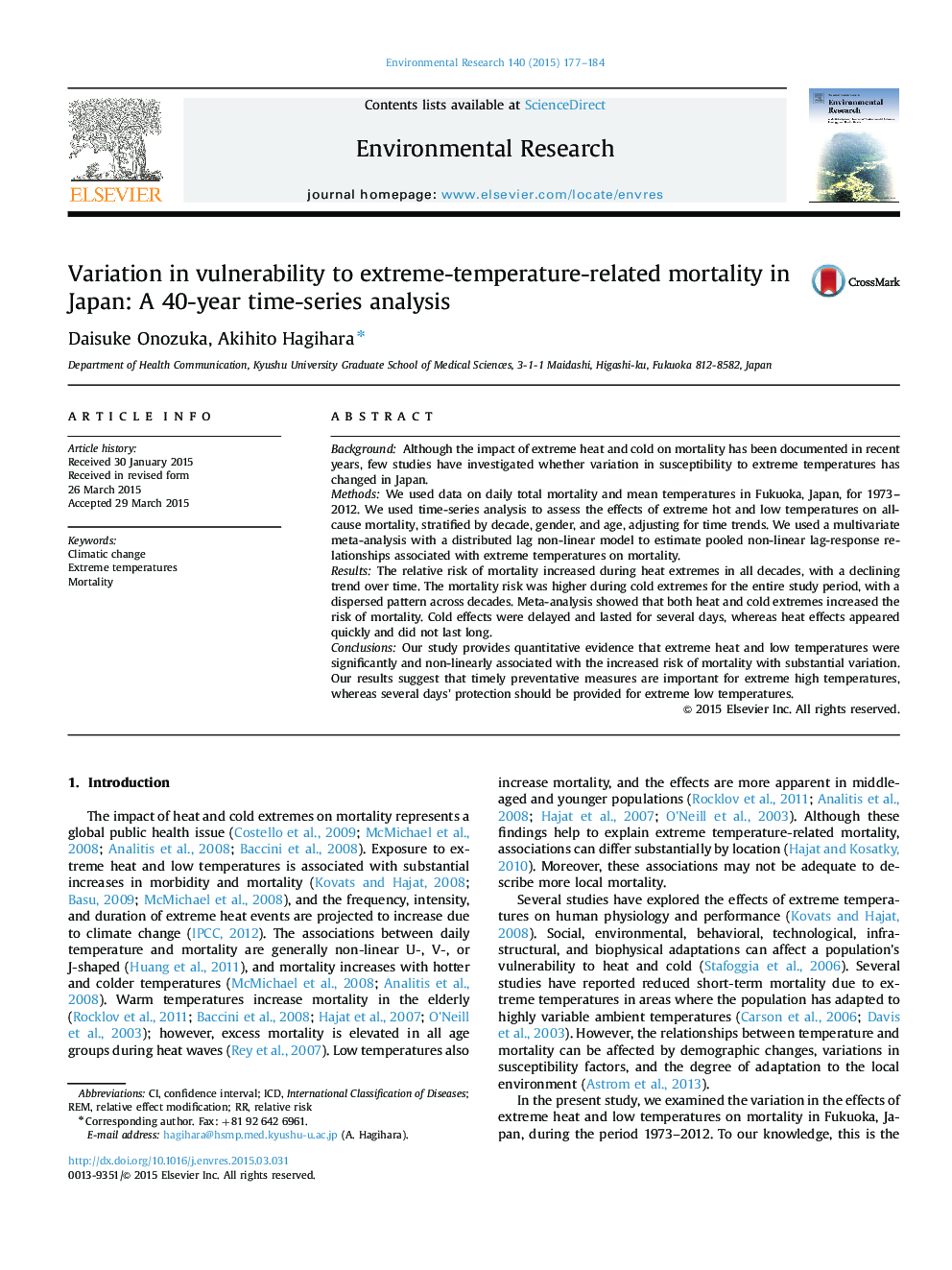 Variation in vulnerability to extreme-temperature-related mortality in Japan: A 40-year time-series analysis