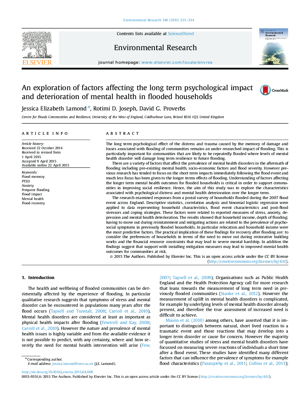 An exploration of factors affecting the long term psychological impact and deterioration of mental health in flooded households