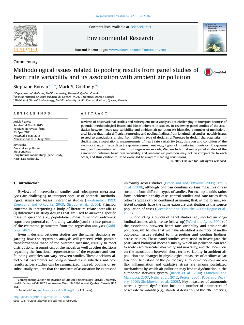 Methodological issues related to pooling results from panel studies of heart rate variability and its association with ambient air pollution