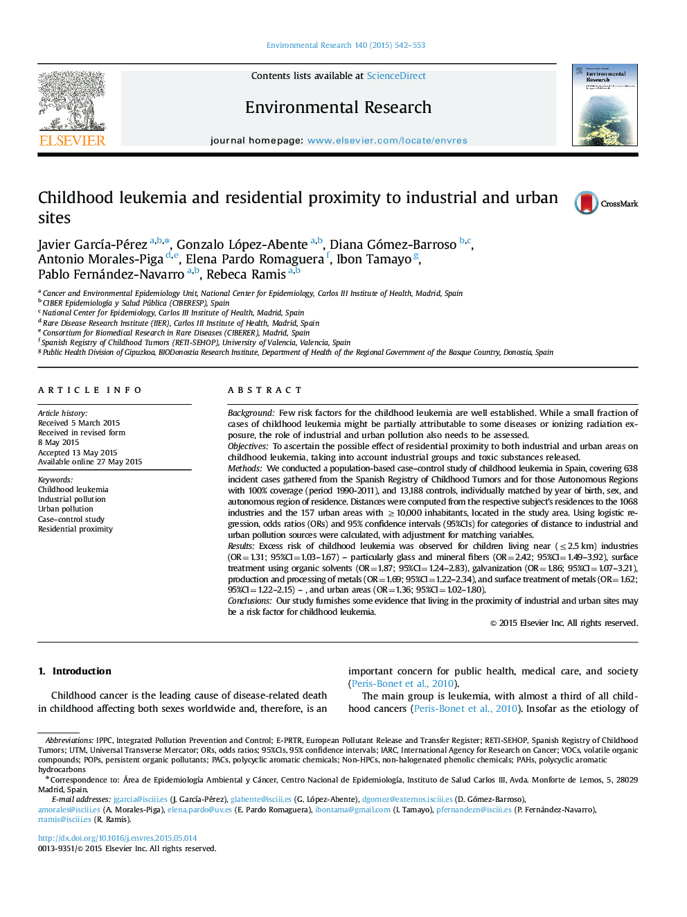 Childhood leukemia and residential proximity to industrial and urban sites