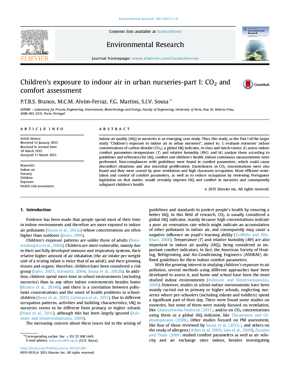 Children's exposure to indoor air in urban nurseries-part I: CO2 and comfort assessment