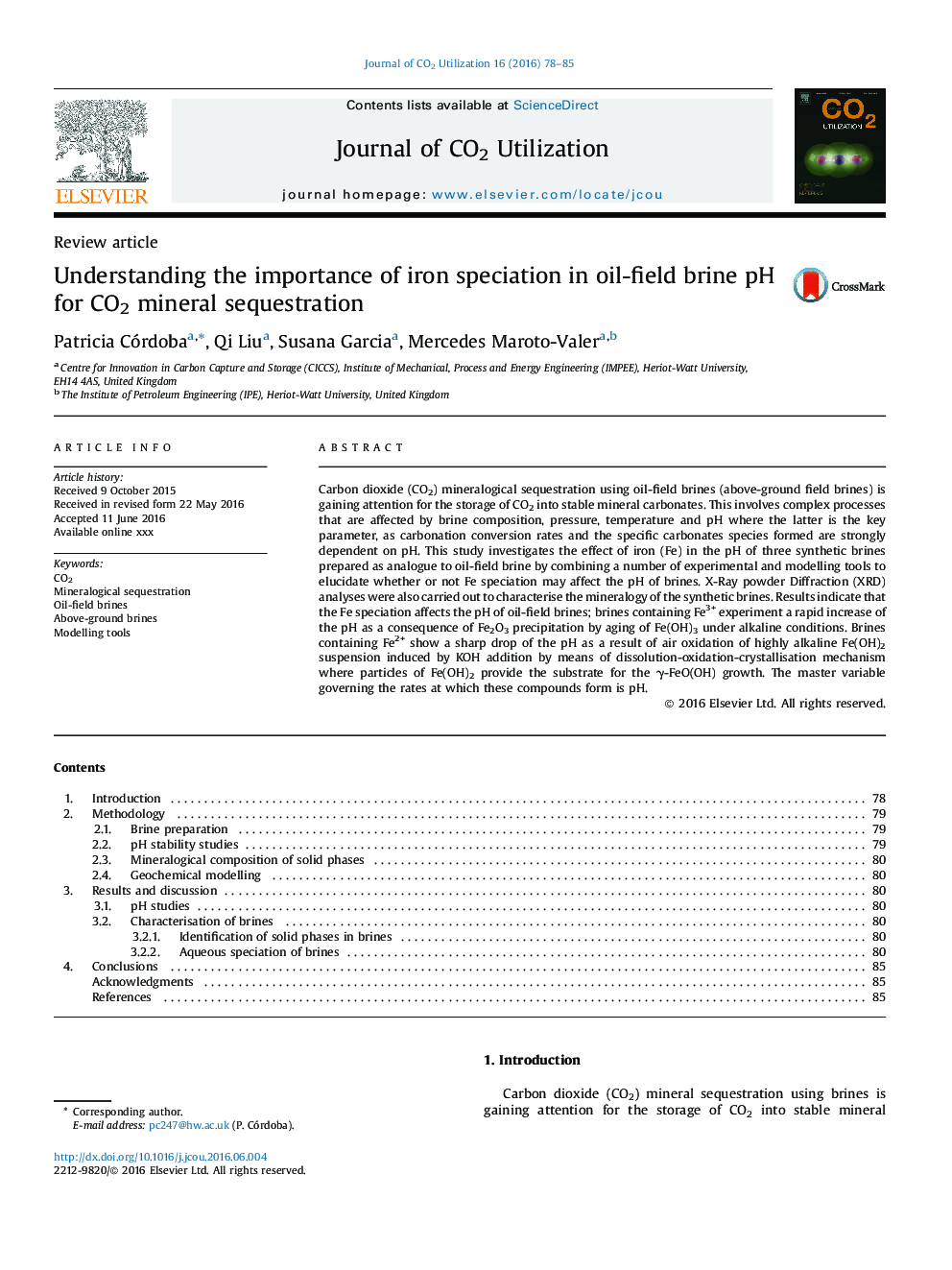 Understanding the importance of iron speciation in oil-field brine pH for CO2 mineral sequestration