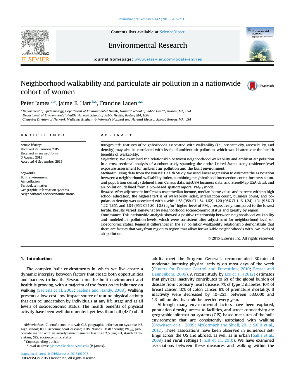 Neighborhood walkability and particulate air pollution in a nationwide cohort of women