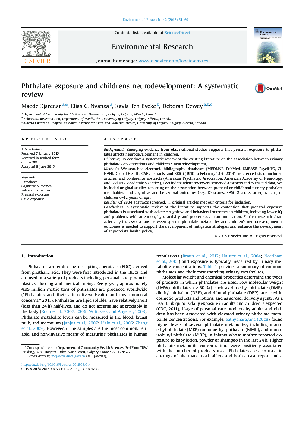 قرار گرفتن در معرض فتالات و رشد عصبی کودکان: بررسی سیستماتیک 