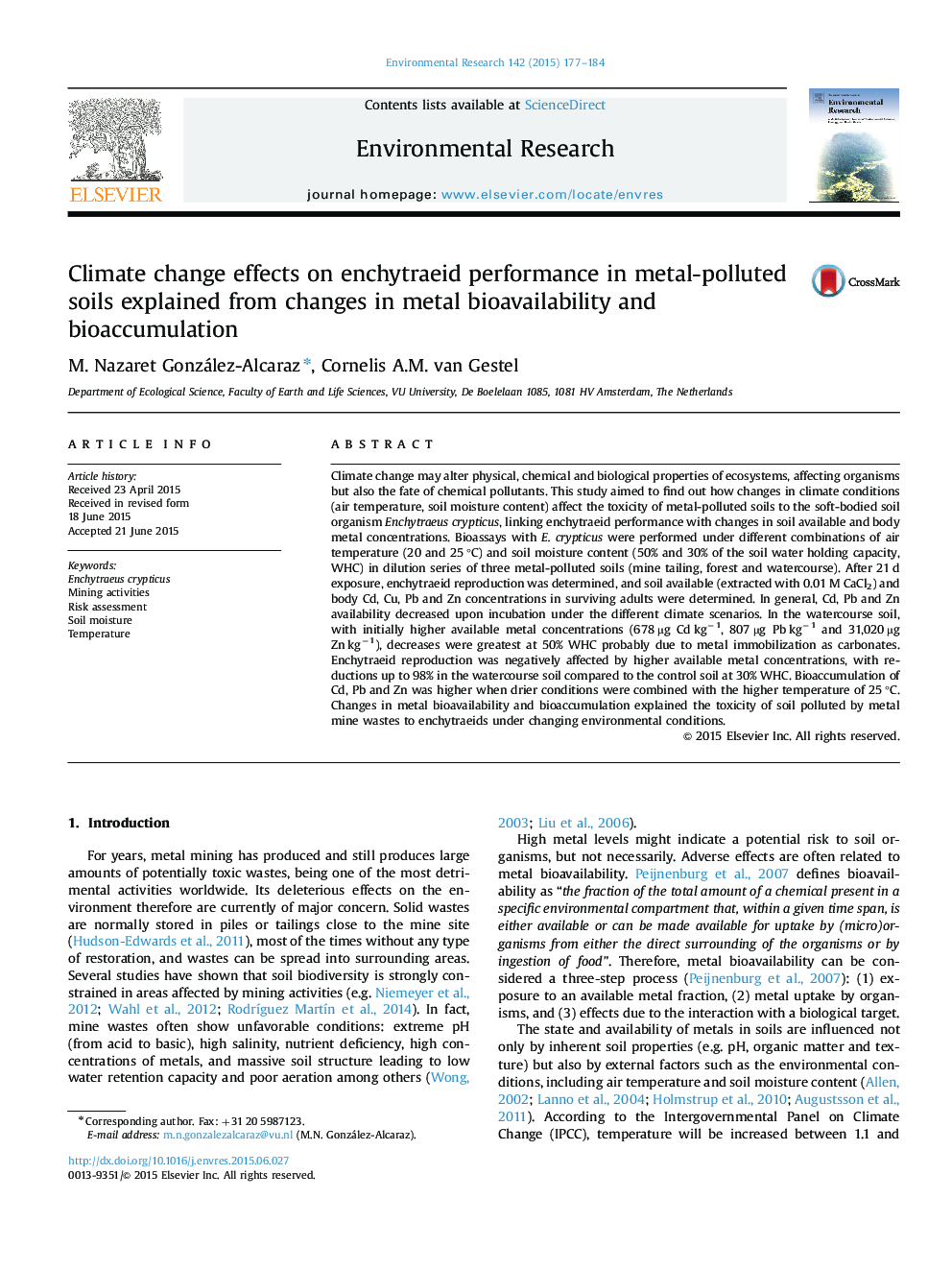 Climate change effects on enchytraeid performance in metal-polluted soils explained from changes in metal bioavailability and bioaccumulation