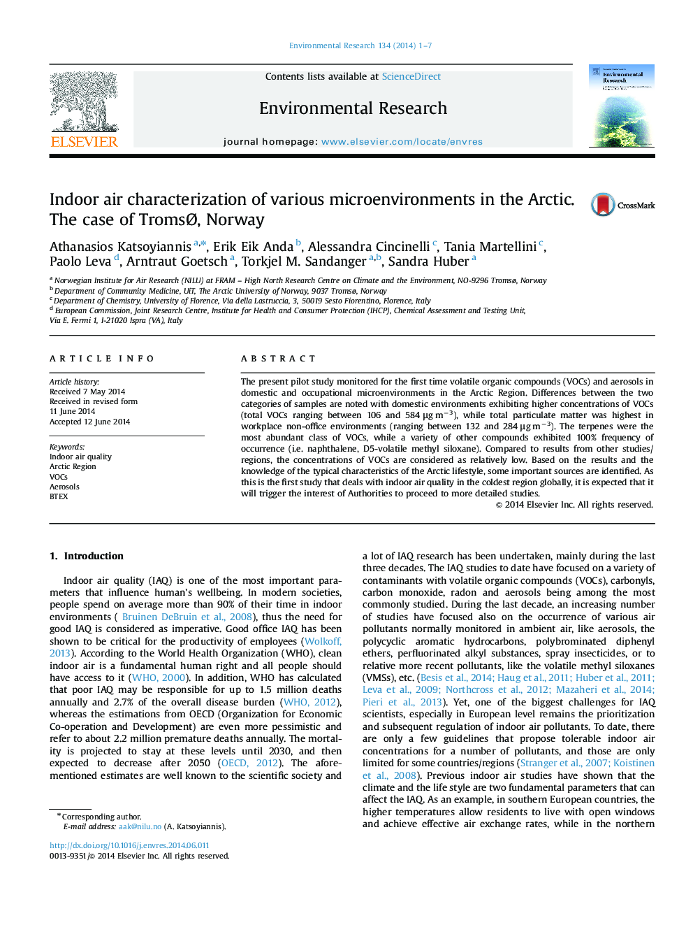 Indoor air characterization of various microenvironments in the Arctic. The case of TromsÃ, Norway