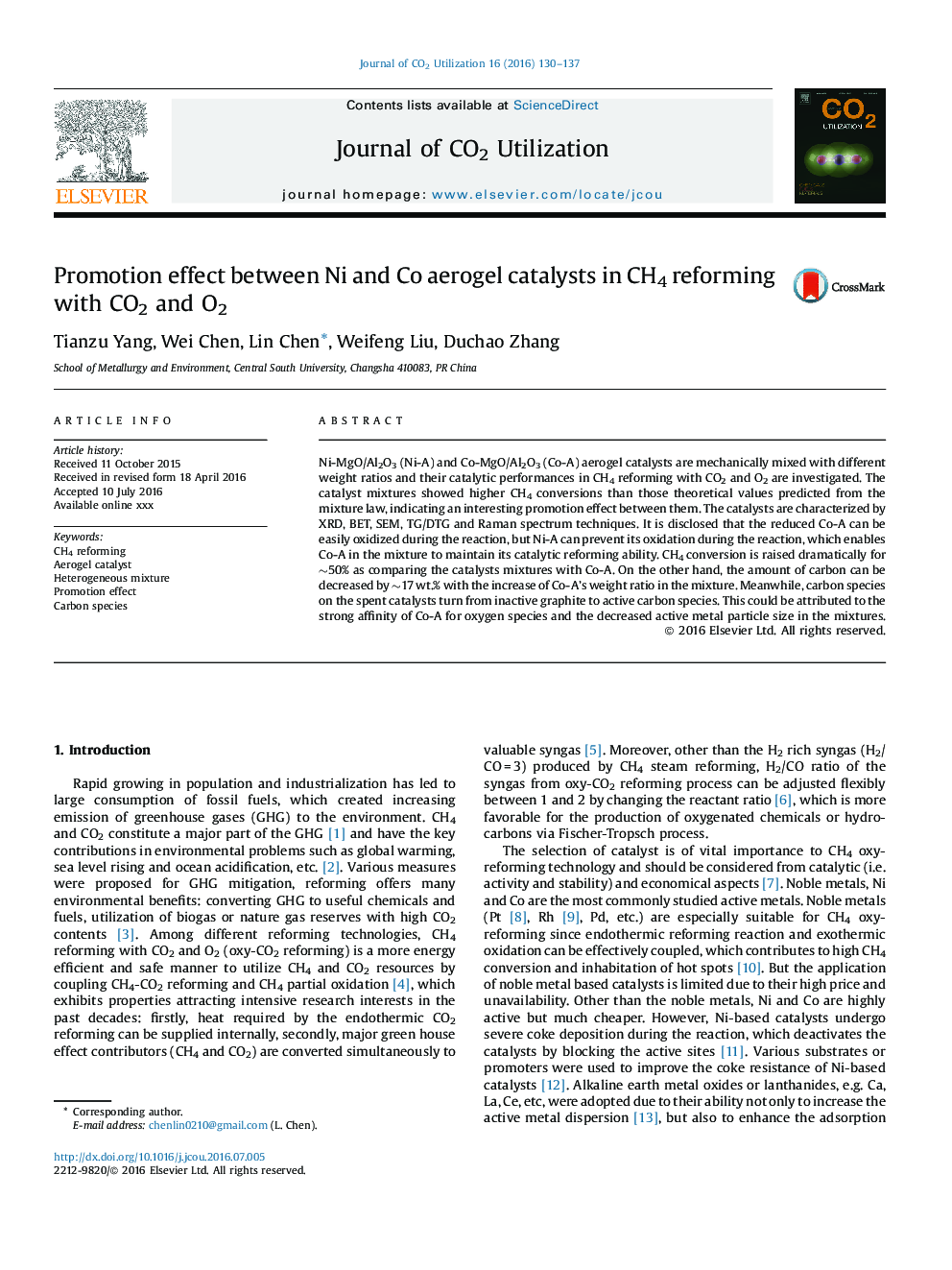اثر توسعه بین کاتالیزور آئروژل Ni و Co در اصلاح CH4 با CO2 و O2